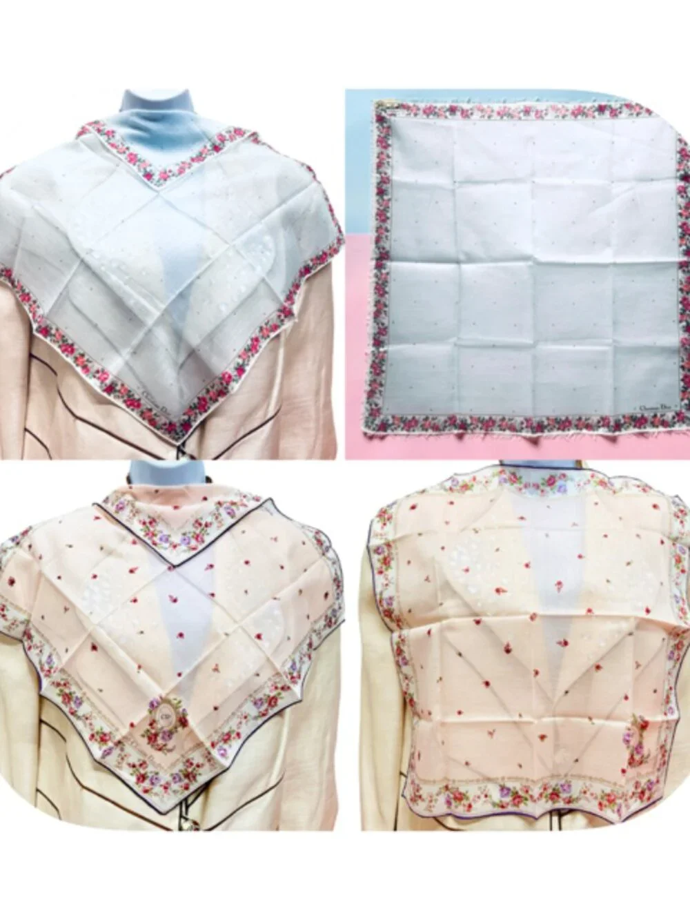 2) New-Beautiful Christian Dior Mini Scarf/Neck-kerchief Cott 19